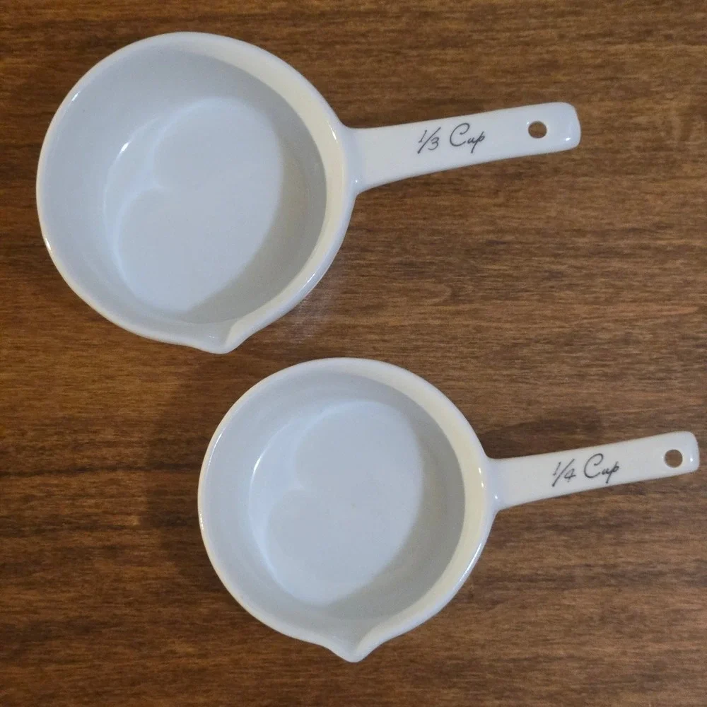 World Market White Ceramic Measuring Cups Set of 2 1/3 and 1/4 Cup Farmhouse